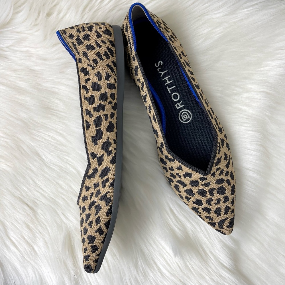 Rothy's Leopard Print Pointed Toe Flats in Tan and Black - Picture 8 of 12